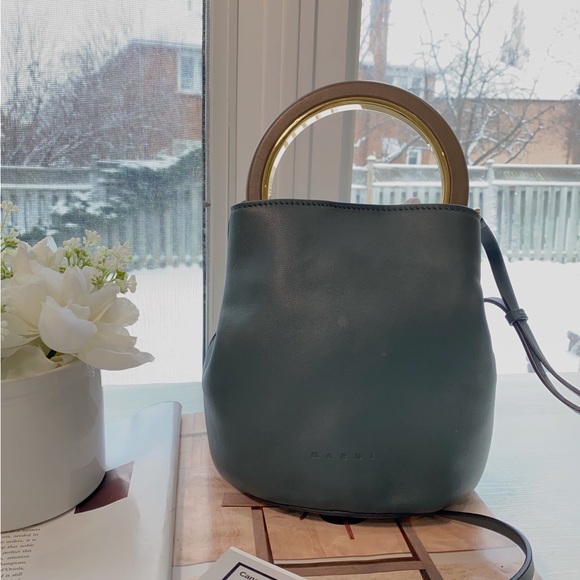 Marni Handbags - MARNI Smooth Leather Pannier Bucket Bag.